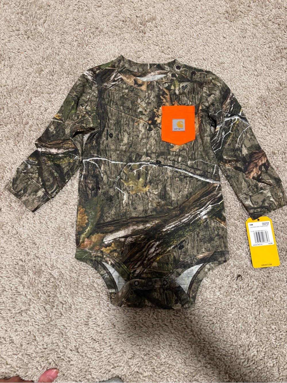 Carhartt baby camo pocket long sleeve bodysuit